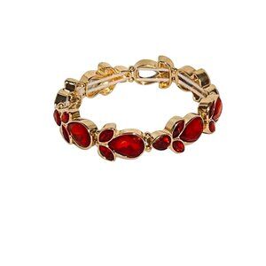 Gold Tone And Red Faceted Rhinestone Stretch Bracelet (6218-1-2)